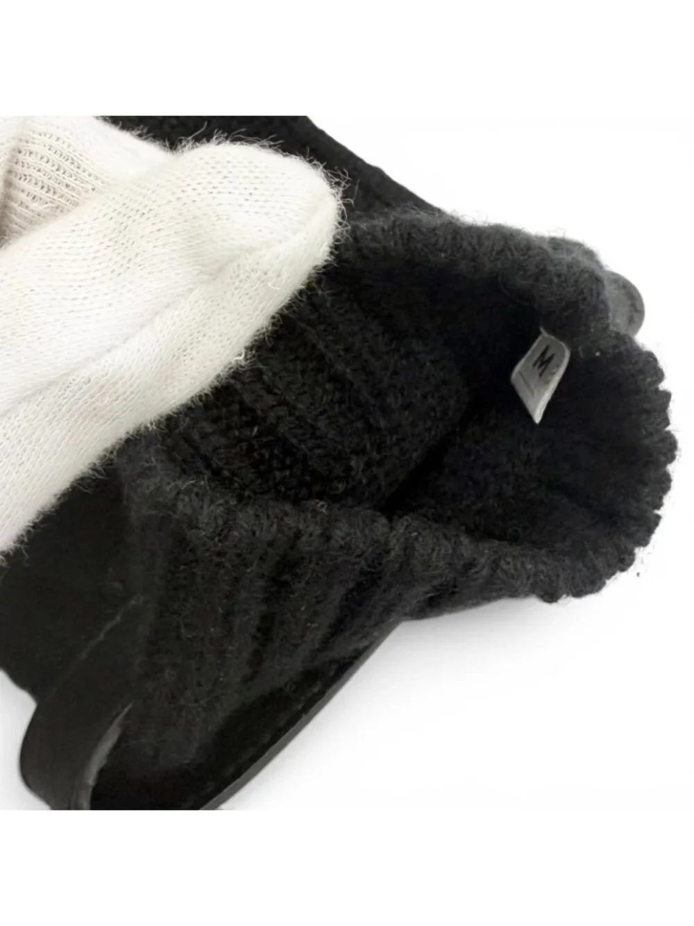 Hermes Lionel Cashmere 100% Series Button Deerskin Leather Knit Gloves Mittens